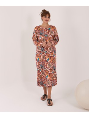 Uzun Kollu Pamuklu Süprem Kumaş Midi Boy Elbise