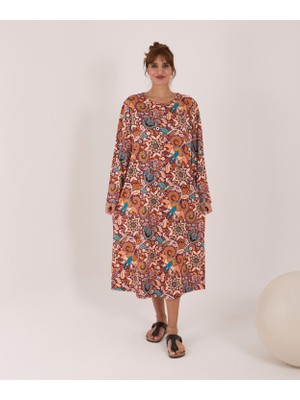 Uzun Kollu Pamuklu Süprem Kumaş Midi Boy Elbise