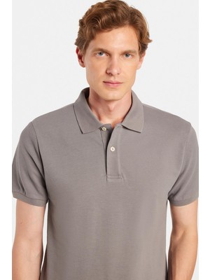 Erkek Slim Fit Dar Kesim %100 Pamuklu Gri Polo Yaka Tişört