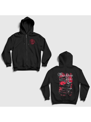 Presmono Unisex Siyah Snake Three Days Grace Sırt Baskılı Fermuarlı Kapüşonlu Sweatshirt