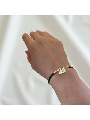 14 Ayar Plakalı Altın Seda Ismine Özel Koyu Yeşil Örgülü Kuğu Kuşu Figürlü Hediye BILEKLIK-607ISIM