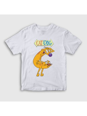 Presmono Unisex Çocuk Beyaz Cat Dog Kedi Kedili Köpek Köpekli T-Shirt