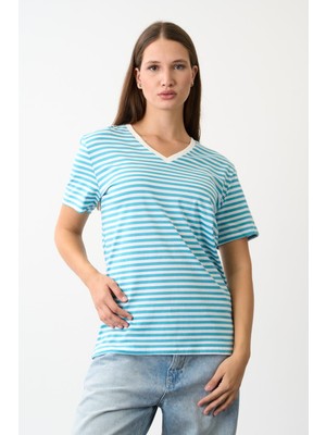 Alexander Gardi Alexandergardı V Yaka Çizgili T-Shirt