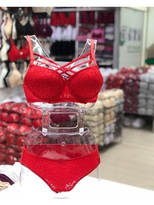 Iç Giyim Ebru Destekli Silikonlu Dantel Çapraz Sütyen ve Külot Takım (Sütyen Yıkama Topu Hediyeli)