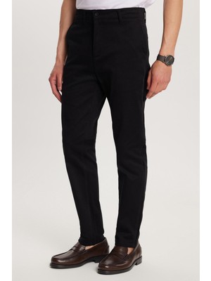Tudors Erkek Slim Fit Chino Esnek Yandan Cepli Önü Fermuarlı Pamuklu Dokulu Siyah Pantolon