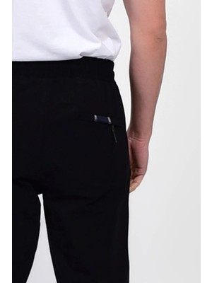 Erkek Siyah Eşofman Altı Beli Lastikli Fermuarlı Cepli AS-101