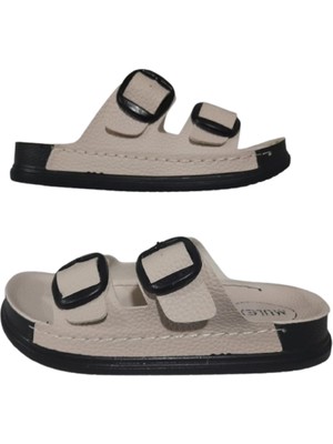 Mulex Ayarlanabilir Ortopedik Kadın Terlik Beyaz Renk Ultra Soft Taban