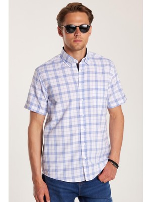 Erkek Regular Fit Klasik Kesim Pamuklu Tek Cepli Ekoseli Düğmeli Yaka Gömlek