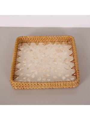 Mylamp Kare Kremy 23X23X3 Sedefli Rattan Tepsi & Duvar Dekoru
