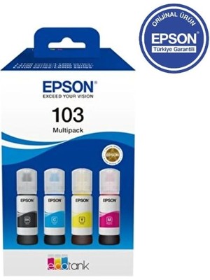 Epson Ecotank 103 65 ml Orijinal 4 Renk Mürekkep Kartuş Uzun Ömürlü ve Yüksek Baskı Kalitesi