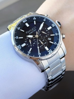 Erkek Fonksiyonları Aktif Gümüş Lacivert Renk Metal Kordon Kol Saati