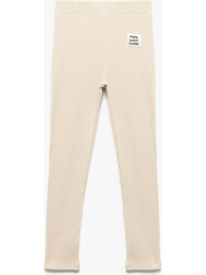 Koton Pamuklu Kaşkorse Ribana Detaylı Bej Kız Çocuk Tayt 6WKG40064AK