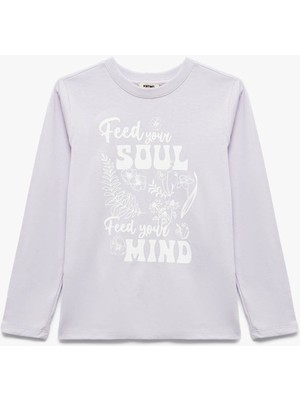 Koton Bisiklet Yaka Baskılı Lila Kız Çocuk Uzun Kollu T-Shirt 6WKG10160AK