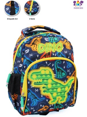 2 Gözlü Pop Dino Anaokulu Çantası - Erkek Çocuk Çanta Kreş Çantası - Dinozor Çanta