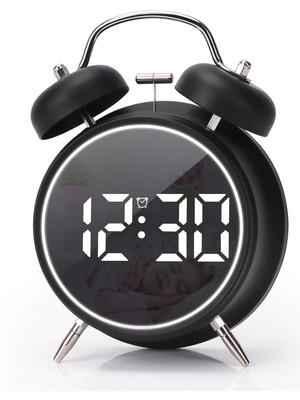 Çift Çanlı Dijital Alarm Saati – 70DB Yüksek Sesli, LED Ekranlı, Sıcaklık ve Tarih Gösterimli, Sessiz Çalışma, Gece Işıklı, Sesle Kontrol, Retro & Modern Tasarım | HL-8891A