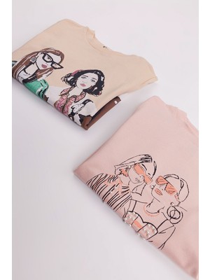  Kız Çocuk Orta Kalınlıkta Baskılı 2'li Paket Sweatshirt