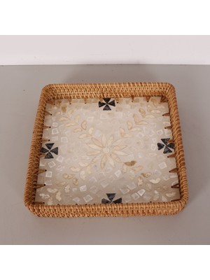 Mylamp Kare 28X28X3 cm Sedefli Rattan Tepsi & Duvar Dekoru