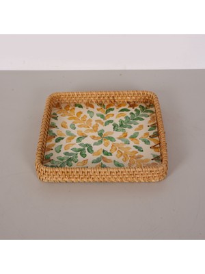 Mylamp Kare 23X23X3 cm Sedefli Rattan Tepsi & Duvar Dekoru