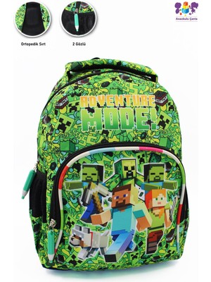 2 Gözlü Adventure Mode Minecraft Anaokulu Çantası - Erkek Çocuk Çanta Kreş Çantası Minecraft Çanta