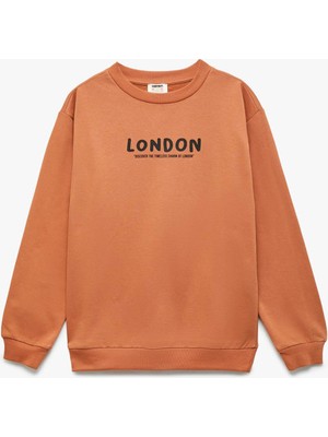Koton  Bisiklet Yaka Baskılı Oversize Kiremit Erkek Çocuk Sweatshirt 6WKB10147TK