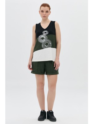 Parçalı Baskılı V Yaka Atlet