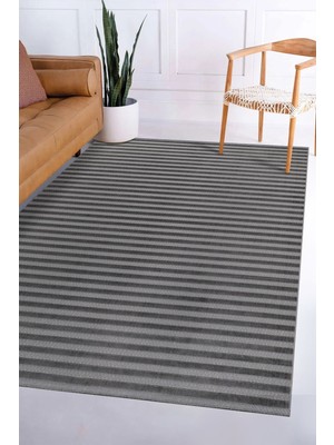 Kadife Bambu Dokuma Modern Kaymaz Salon Halısı Mutfak Halısı Koridor Halısı Yolluk Çizgi Antrasit