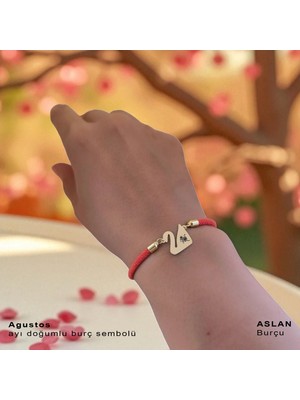 Archin Aslan Burçları Için 14 Ayar Altın Plakalı Turuncu Örgülü Kuğu Kuşu Figürlü Hediye BILEKLIK-608BURÇ