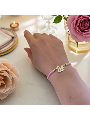 Archin Ay Yıldız Temalı 14 Ayar Altın Plakalı Pembe Örgülü Kuğu Kuşu Motifli Hediye BILEKLIK-609SEMBOL