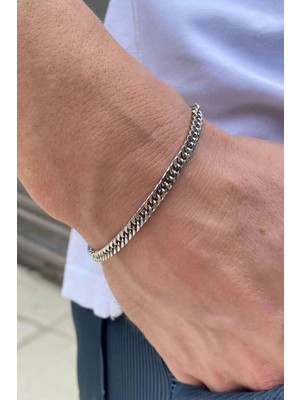 Ince Yassı Sık Zincirli Spor Erkek Çelik Zincir Bileklik 3mm 21CM ECK13B