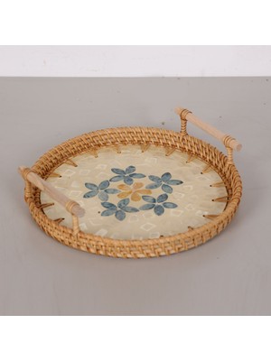Mylamp Arus 24X6 cm Sedefli Rattan Tepsi & Duvar Dekoru