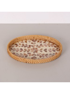 Mylamp Nacre 30X21X3 cm Sedefli Rattan Tepsi & Duvar Dekoru
