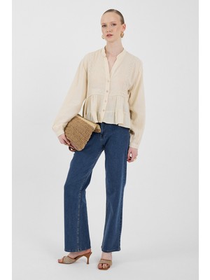 Taş %100 Pamuk Dantel Detaylı Müslin Gömlek 4823A