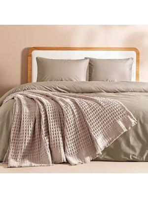 %100 Pamuk Dokuma Yatak Örtüsü 240X250 cm Pudra - Belinda Serisi