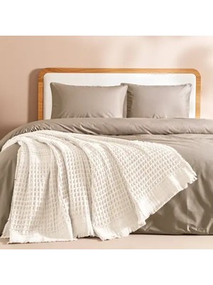 %100 Pamuk Dokuma Yatak Örtüsü 240X250 cm Beyaz - Belinda Serisi