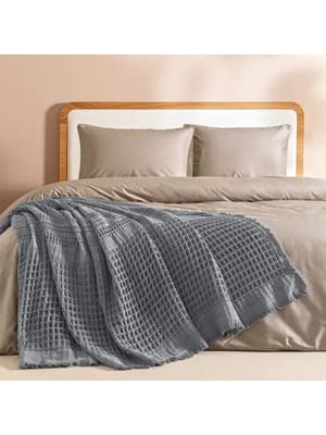 %100 Pamuk Dokuma Yatak Örtüsü 240X250 cm Antrasit - Belinda Serisi