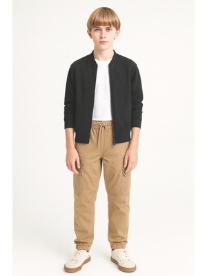 Ahengim Erkek Çocuk Okul Pantolonu Lastikli Beli ile Komando Cepli Pamuk Desenli AK1000-1-2