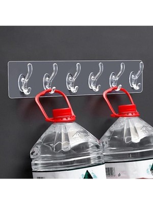 Yapışkanlı 5 Li Şeffaf Duvar Askısı Banyo Mutfak Düzenleyici Askı Pratik Kanca Askılık