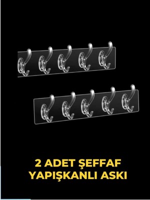 Şeffaf Askı, Yapışkanlı Askı 2 Adet 5'li Yapışkanlı Askı, Mutfak Askısı, Banyo Askısı