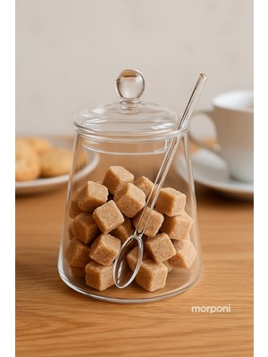 Borosilikat Cam Kaşıklı Cam Kapaklı Tuzluk & Şekerlik