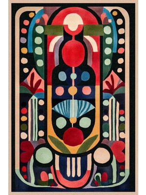 Modern ve Canlı Renkli Geometrik Halı Modeli Siyah Etnik Desenli Ponponlu Yıkanabilir Halı MILANO272