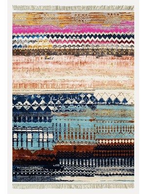 Cotton Kilim 70 Multu Iskandinav Motifler Modern Dekoratif Saçaklı Yıkanabilen Dokuma Kilim