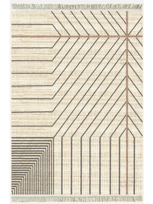 Cotton Kilim 38 Doğal Jut Renklı Giometrik Modern Desenli Dekoratif Yıkanabilen Dokuma Taban Kilim