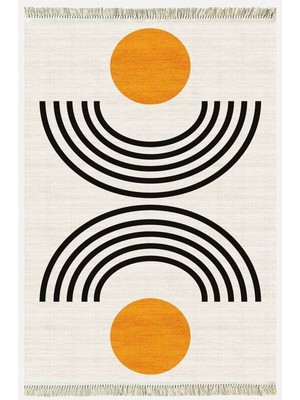 Cotton Kilim Krem Tonunda Geometrik Desenli Dekoratif Yıkanabilen Dokuma Taban Kilim