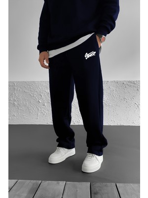 Stwd Baskılı Baggy Lacivert Yazlık 3 Iplik Bol Kesim Düz Paça Mevsimlik Eşofman Altı RF0541