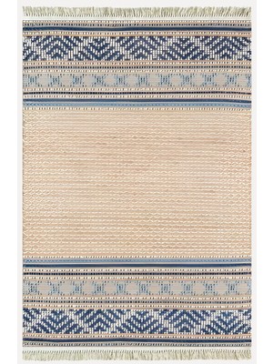 Cotton Kilim 18 Kahve Zeminli Çizgili Desenli Dekoratif Yıkanabilen Dokuma Taban Kilim