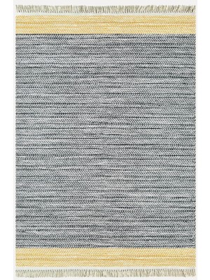 Cotton Kilim 50 Gri Hardal Zeminli Geneleksel Motifler Modern Dekoratif Yıkanabilen Dokuma Kilim