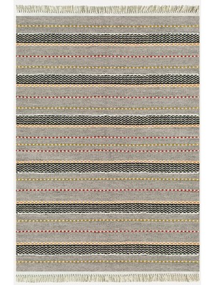 Cotton Kilim 33 Gri Tonlarında Çizgili Modern Desenli Dekoratif Yıkanabilen Dokuma Taban Kilim