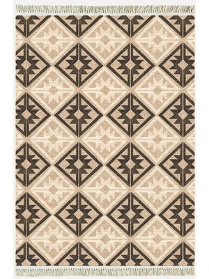 Cotton KILIM48 Jut Zeminli Geneleksel Motifler Modern Dekoratif Yıkanabilen Dokuma Kilim