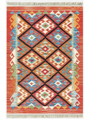 Cotton Kilim 40 Modern ve Otantik Karışımı Desenli Dekoratif Yıkanabilen Dokuma Kilim