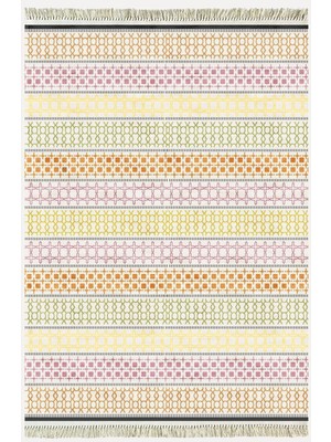 Cotton KILIM35 Renklı Modern Desenli Dekoratif Yıkanabilen Dokuma Taban Kilim